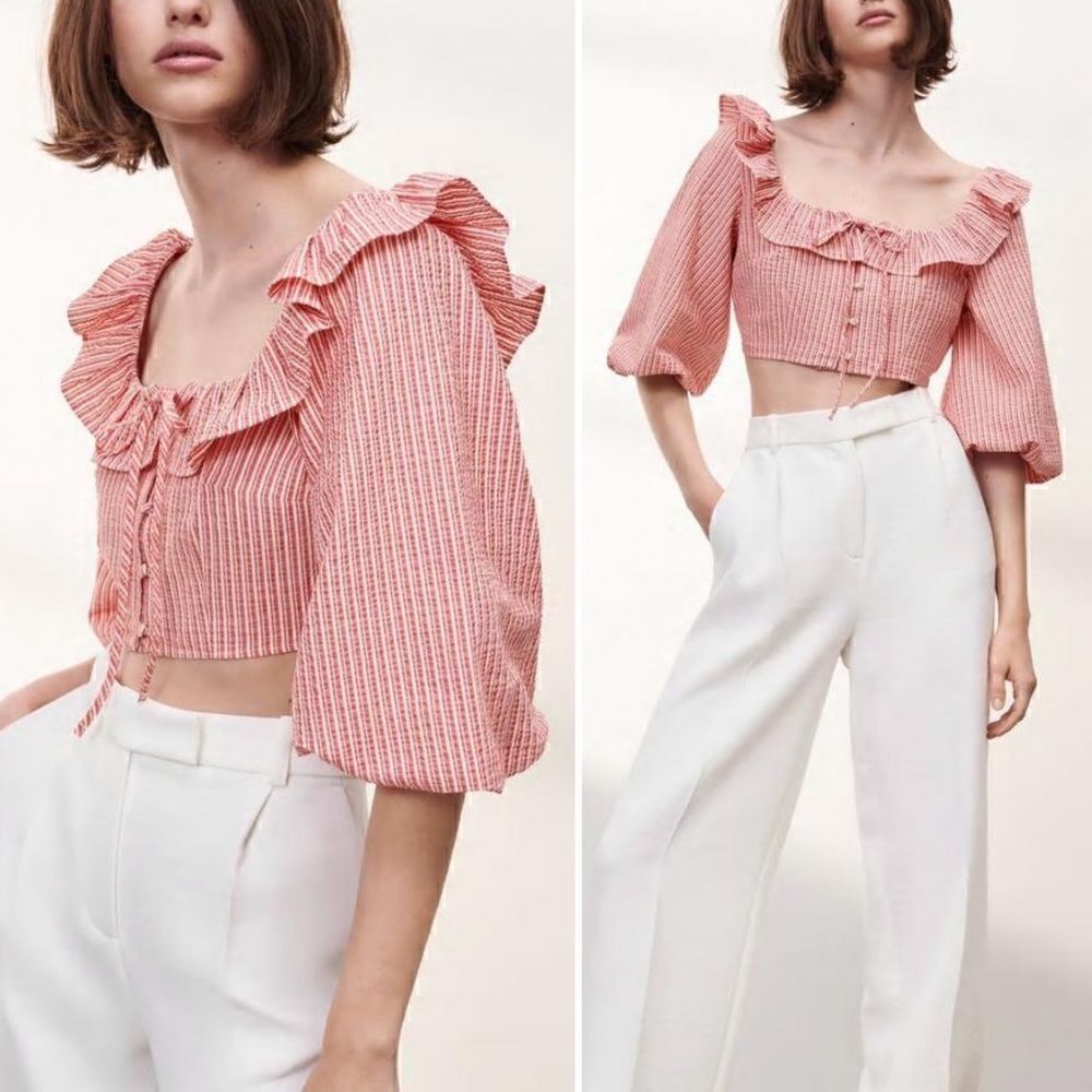 NWT Zara Women’s Size Medium Striped Ruffles Crop Top